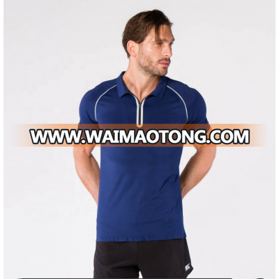 Fashion style man sport gym zip polo shirts man polo sport t shirt polyester spandex design dri-fit jersey zipper polo shirt