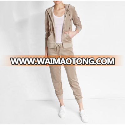 Custom made plain matching hooded women velour sweat suits ladies casual sports velvet track suit for women athleisure