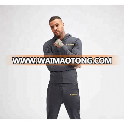 Custom logo mens grey slimfit zip tracksuit  wholesale high quality activewear exercise wear men athletic sweatsuit