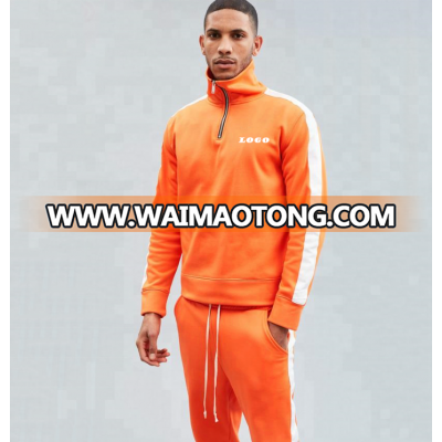 Mens fashion half zip plain polyester orange tracksuit side stripe joggers oem blank sportswear fitness