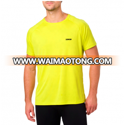 Custom men fitness neon color t-shirt solid color running tshirt man polyester cotton neon yellowraglan short sleeve t shirts