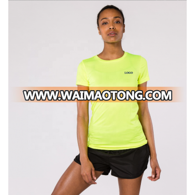 Running neon green shirts dri fit women polyester polyester gym t shirt women solid color custom workout shirts gym