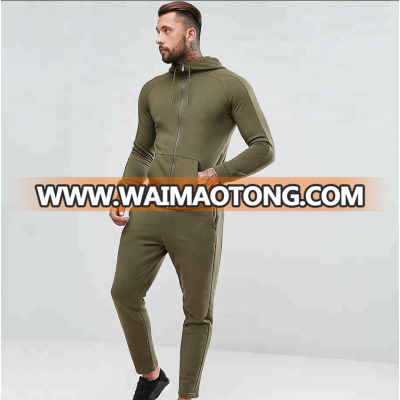 Sports khaki tracksuits for men custom logo skinny fitted cotton tracksuit  joggers mens green blank gym jogger sweat suit