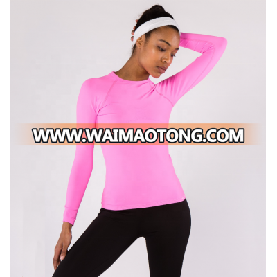 Custom polyester spandex blend blank sports yoga shirts women long sleeves training wear for women elastane polyester gym shirts